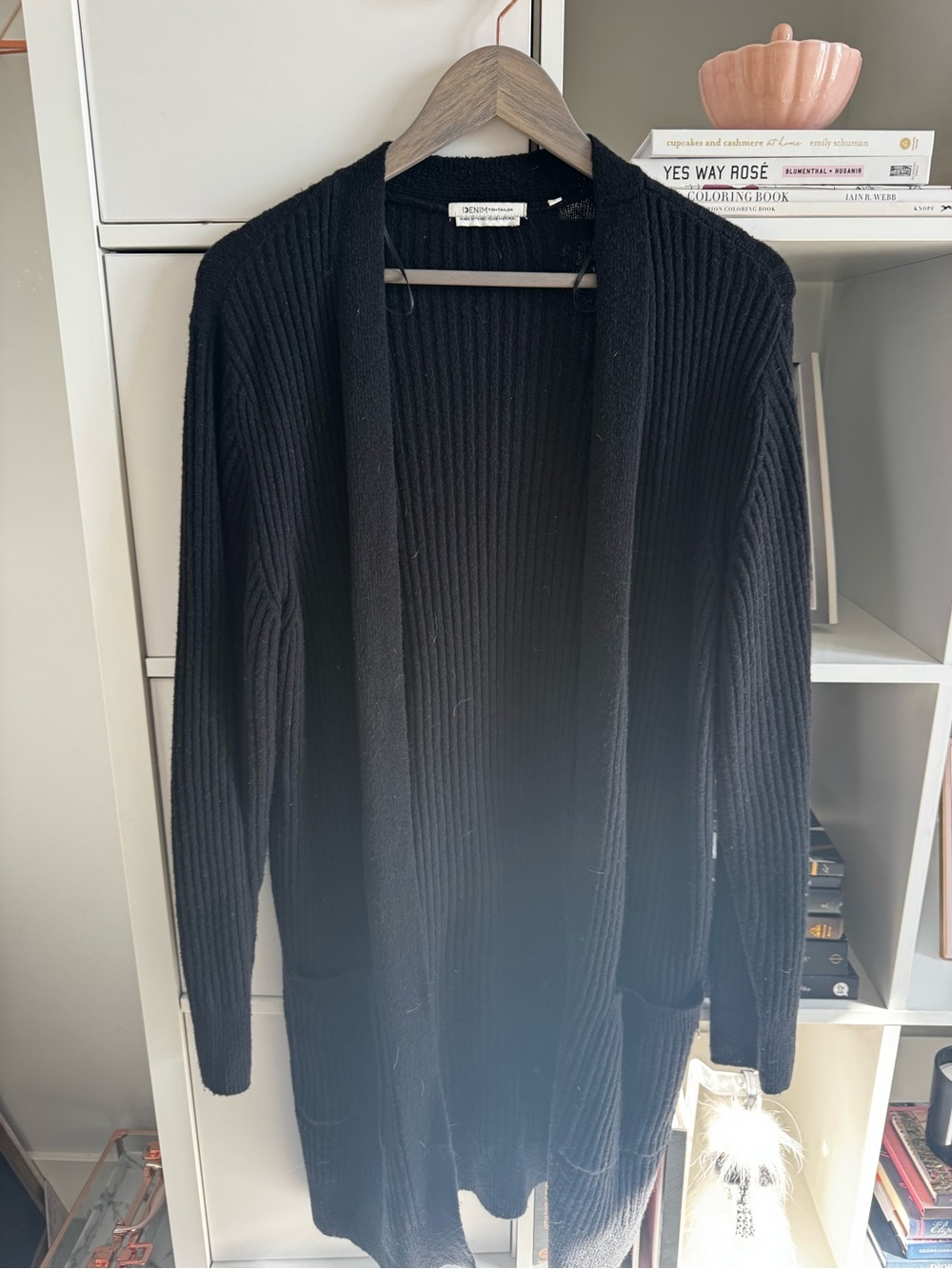 Denim & Co. Black Ribbed Open-Front Cardigan with Pockets